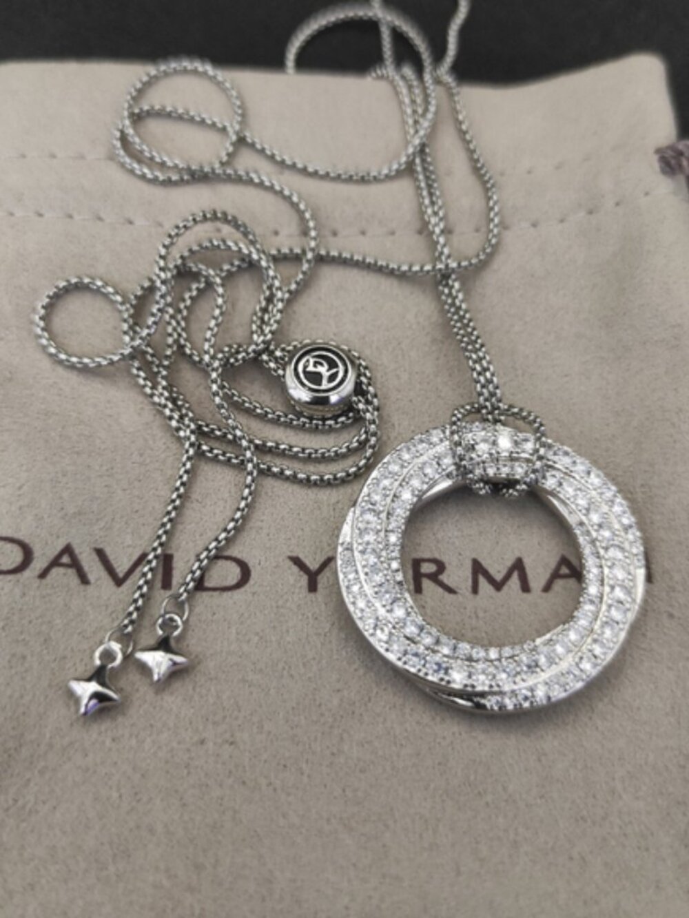 David Yurman White Gold Round Diamond Necklace